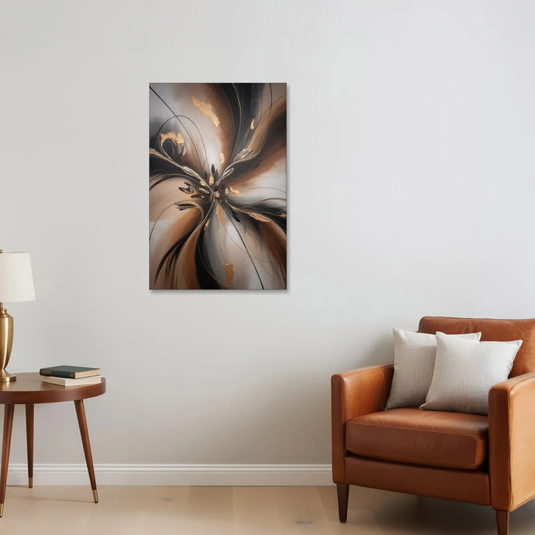 Elegant Fluidity in Brown Abstract - Canvas Wall Art - Sofa - 24x36
