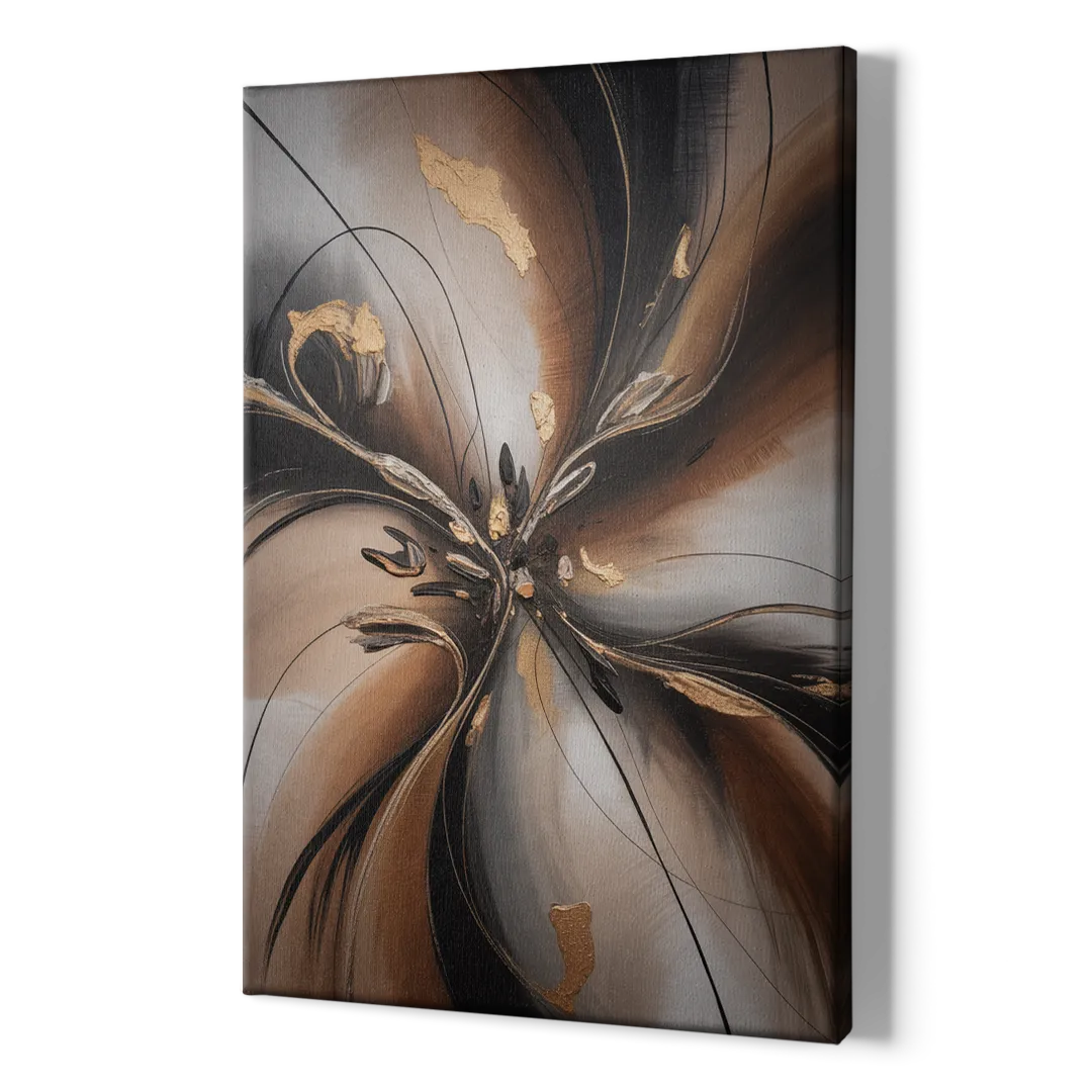 Elegant Fluidity in Brown Abstract - Canvas Print Art Sides