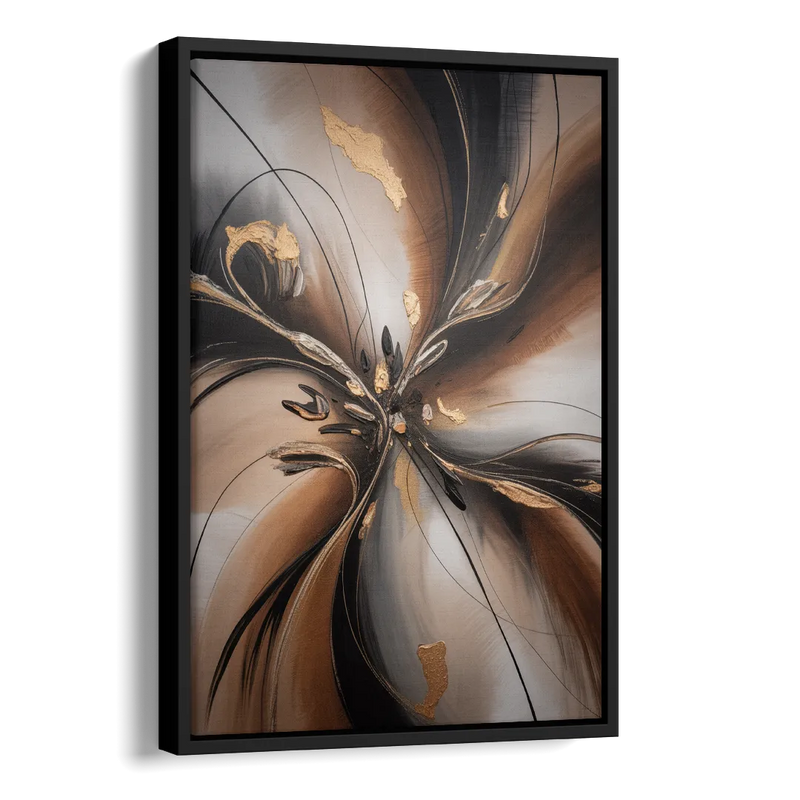 Elegant Fluidity in Brown Abstract Side - Black Canvas Wall Art