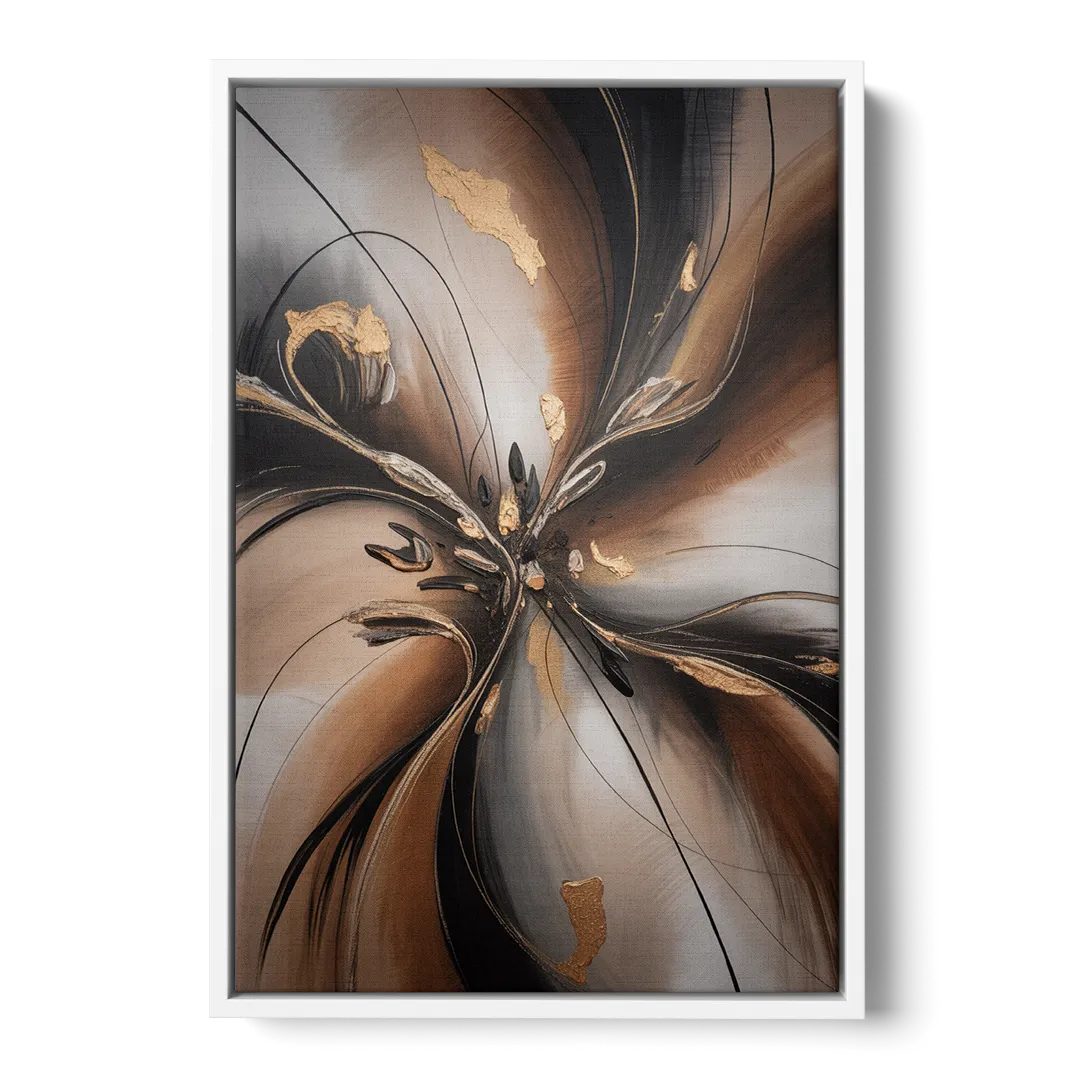 Elegant Fluidity in Brown Abstract - White Frame Canvas