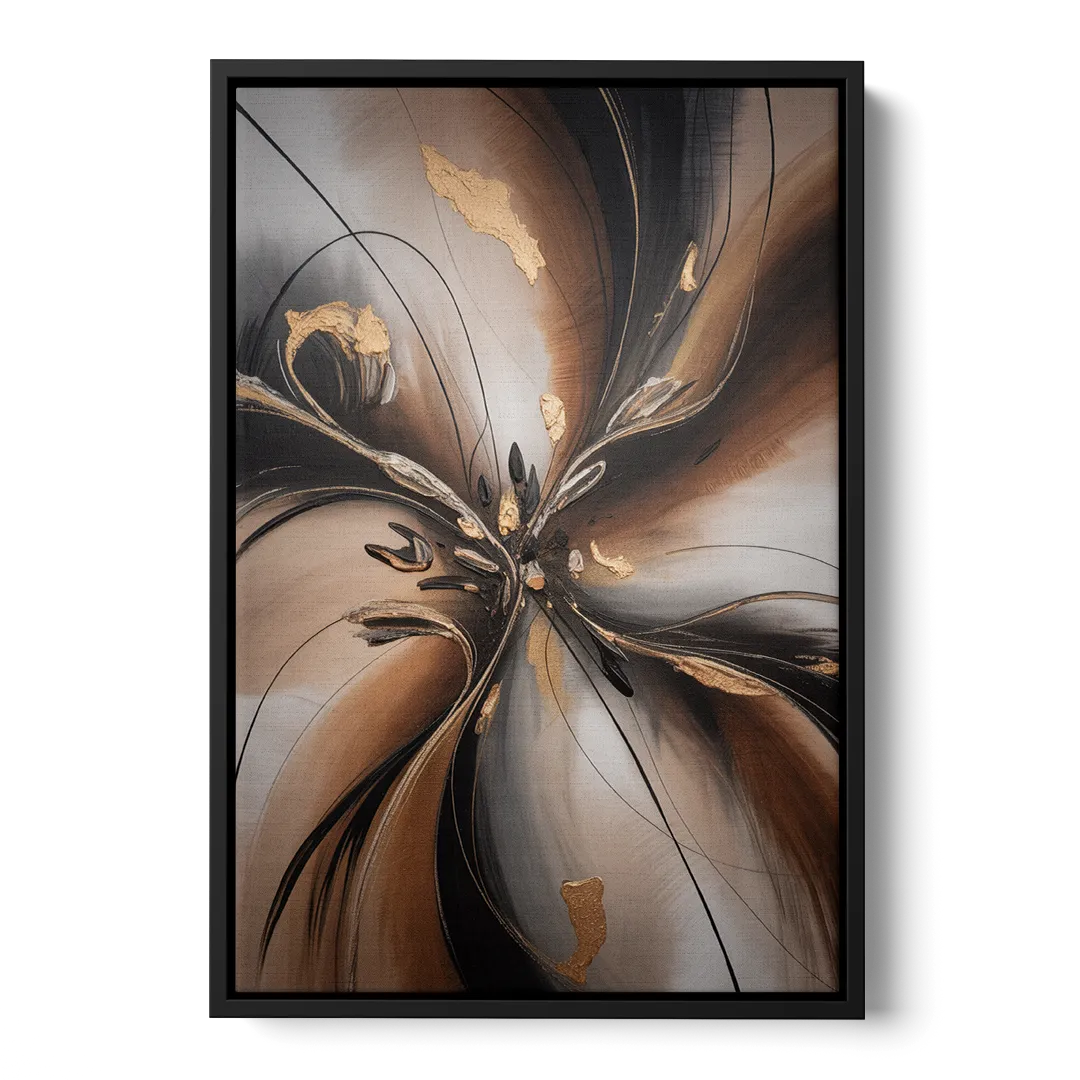Elegant Fluidity in Brown Abstract - Black Frame Canvas
