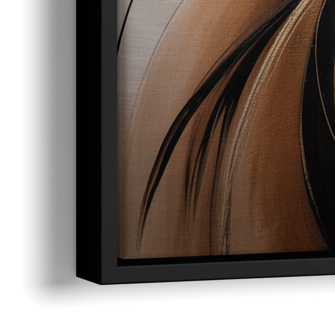 Elegant Fluidity in Brown Abstract - Close-Up Black Frame Canvas