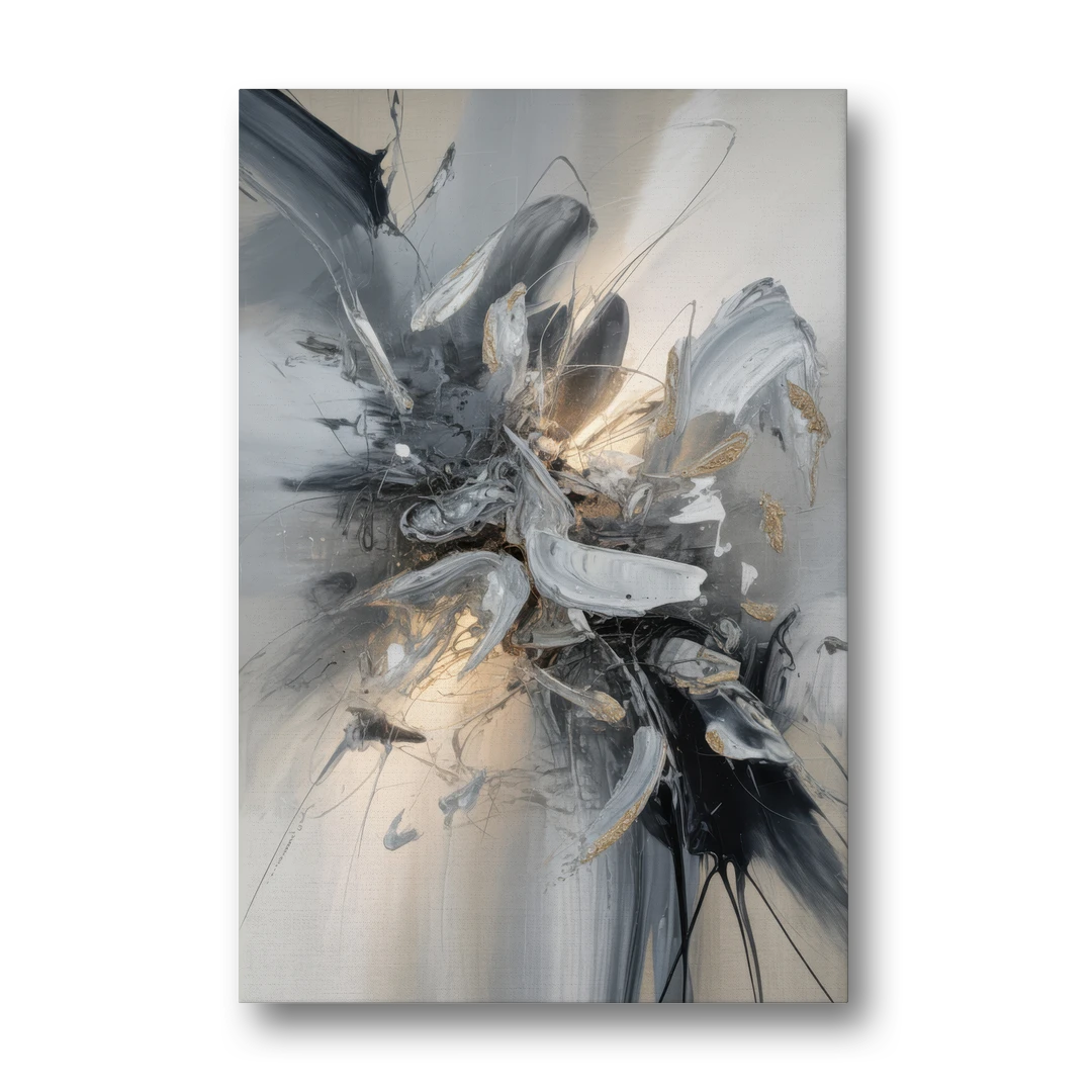 Elegant Fluidity in Grey and Silver Abstract - Canvas Wall Art - Front