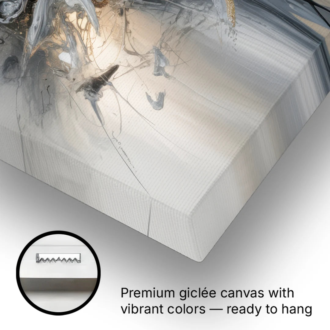 Elegant Fluidity in Grey and Silver Abstract - Canvas Wall Art - Gallery Wrap Corner