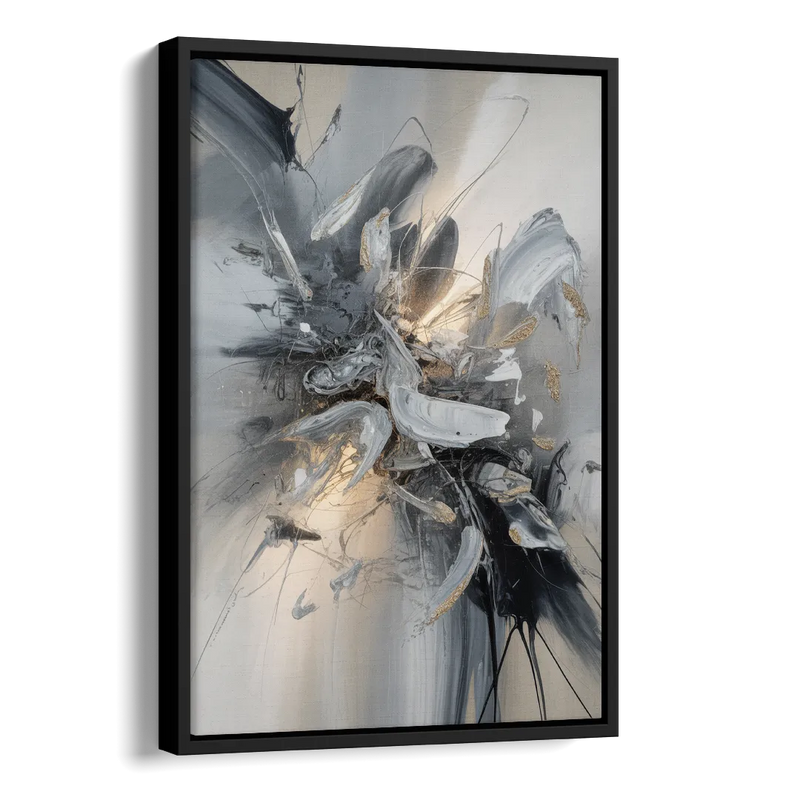 Elegant Fluidity in Grey and Silver Abstract Side - Black Canvas Wall Art