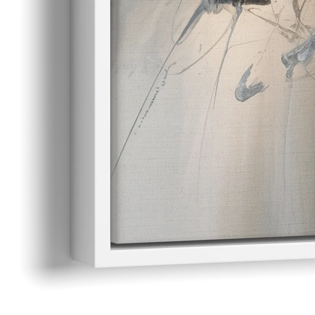Elegant Fluidity in Grey and Silver Abstract - Close-Up White Frame Canvas