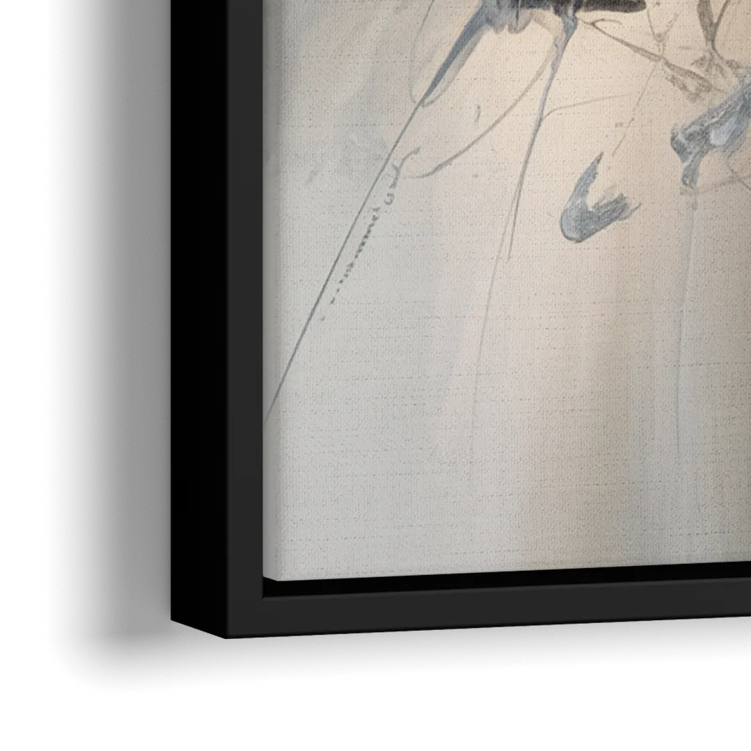 Elegant Fluidity in Grey and Silver Abstract - Close-Up Black Frame Canvas