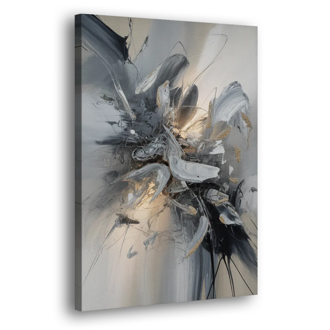Elegant Fluidity in Grey and Silver Abstract Side - Canvas Wall Art