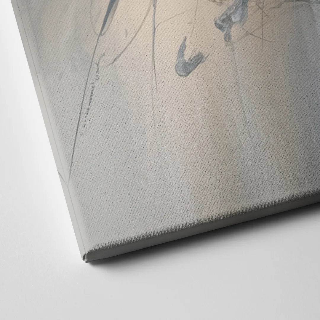 Elegant Fluidity in Grey and Silver Abstract Canvas Close Up