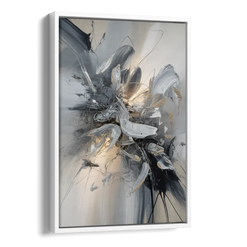 Elegant Fluidity in Grey and Silver Abstract Side - White Canvas Wall Art