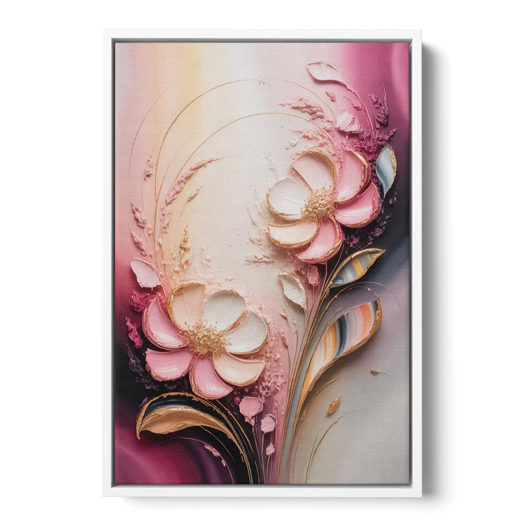 Elegant Fuchsia Blossoms Pink Abstract - White Frame Canvas