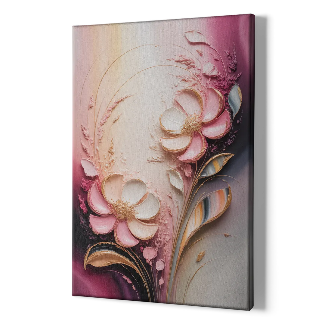 Elegant Fuchsia Blossoms Pink Abstract - Canvas Print Art Sides