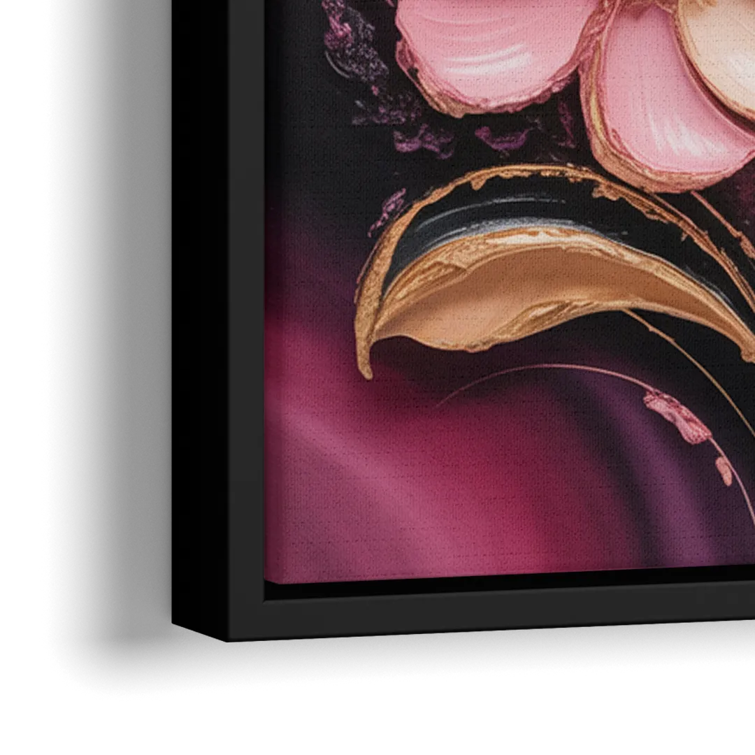 Elegant Fuchsia Blossoms Pink Abstract - Close-Up Black Frame Canvas