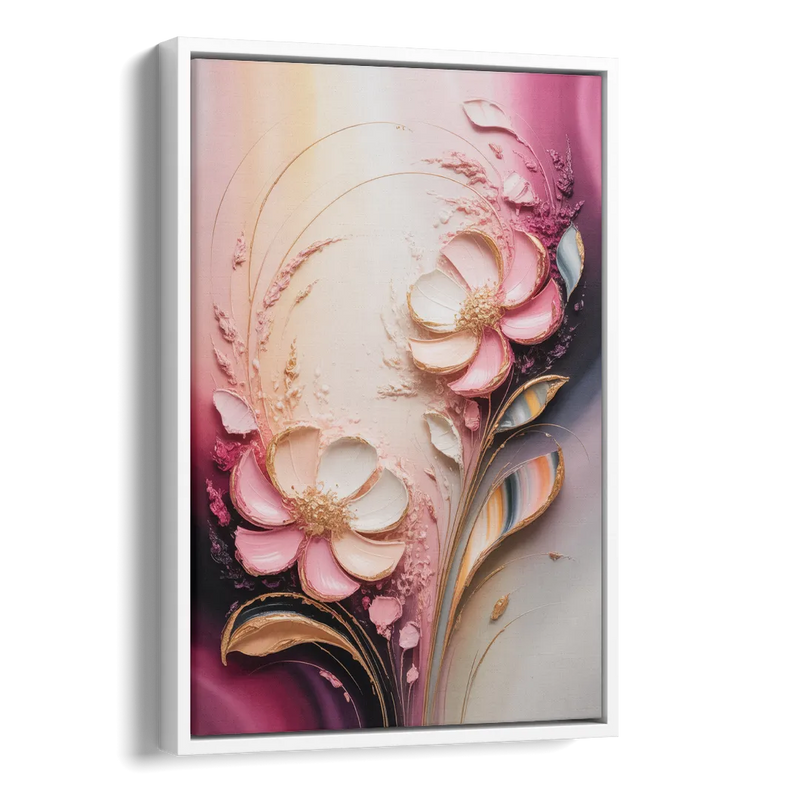 Elegant Fuchsia Blossoms Pink Abstract Side - White Canvas Wall Art