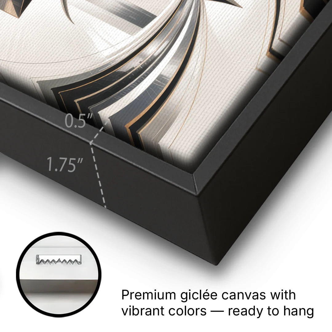 Elegant Fusion Grey and White Abstract - Black Framed Canvas Wall Art - Gallery Wrap Corner