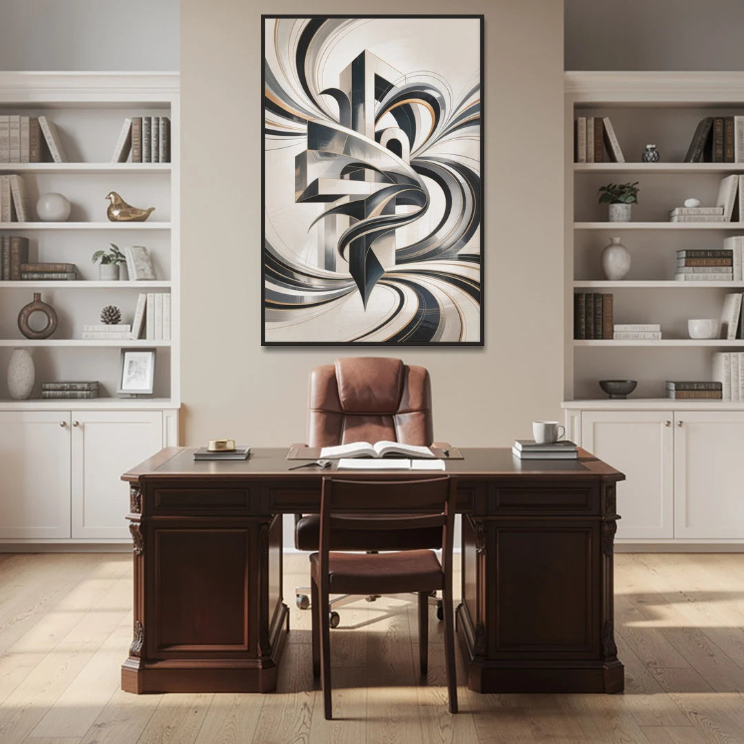 Elegant Fusion Grey and White Abstract - Black Framed Canvas Wall Art - Office - 40x60