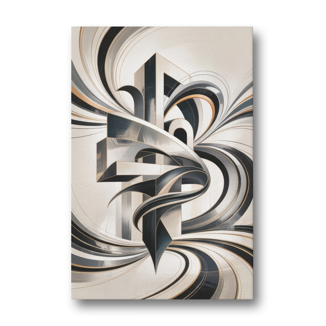 Elegant Fusion Grey and White Abstract - Canvas Wall Art - Front
