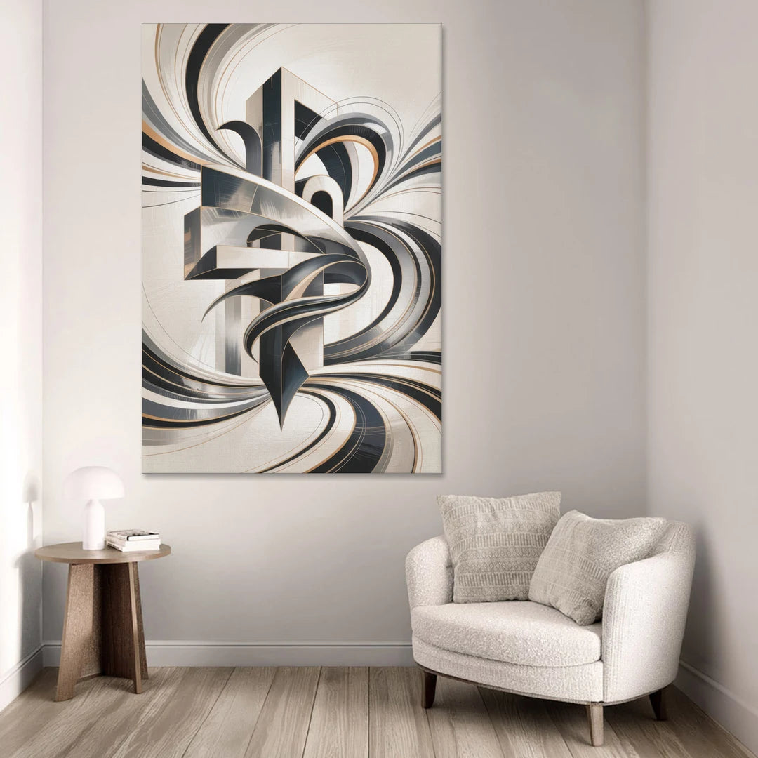 Elegant Fusion Grey and White Abstract - Canvas Wall Art - Sofa - 40x60
