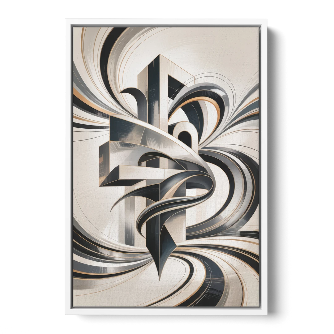 Elegant Fusion Grey and White Abstract - White Framed Canvas Wall Art - Front