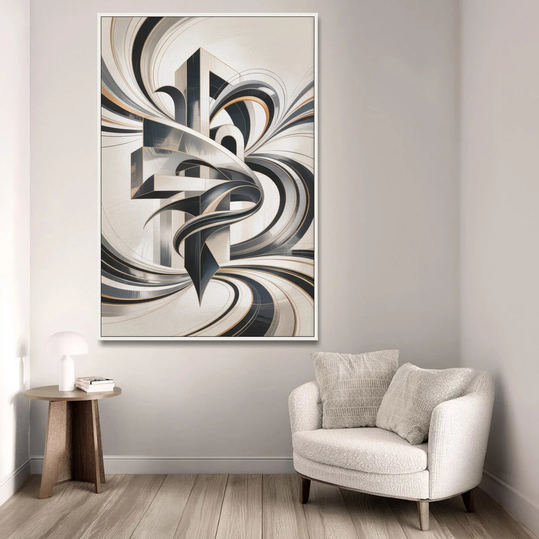 Elegant Fusion Grey and White Abstract - White Framed Canvas Wall Art - Sofa - 40x60
