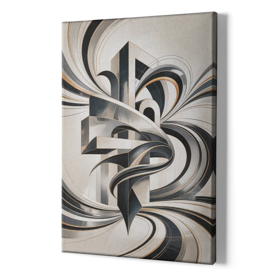 Elegant Fusion Grey and White Abstract - Canvas Print Art Sides