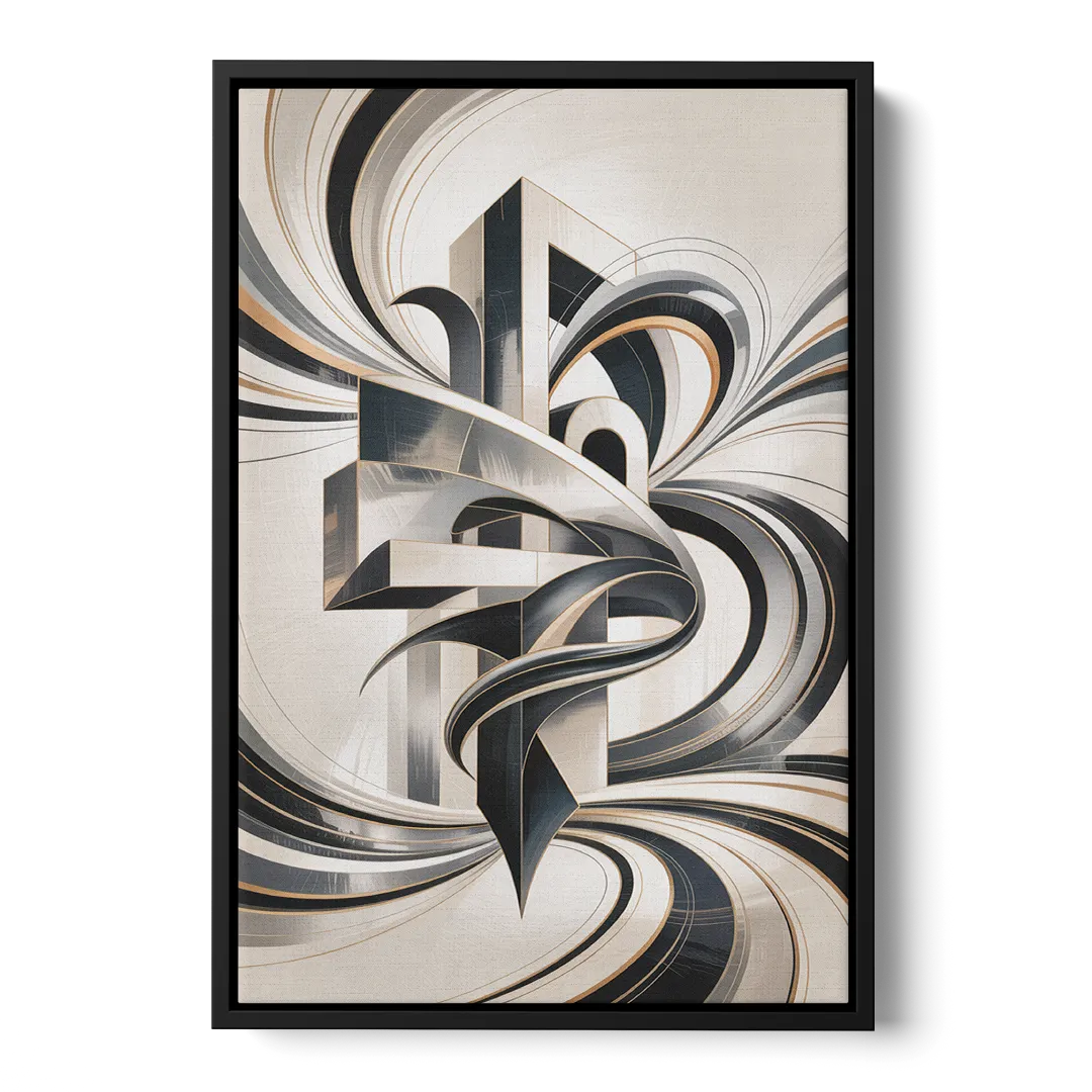 Elegant Fusion Grey and White Abstract - Black Frame Canvas