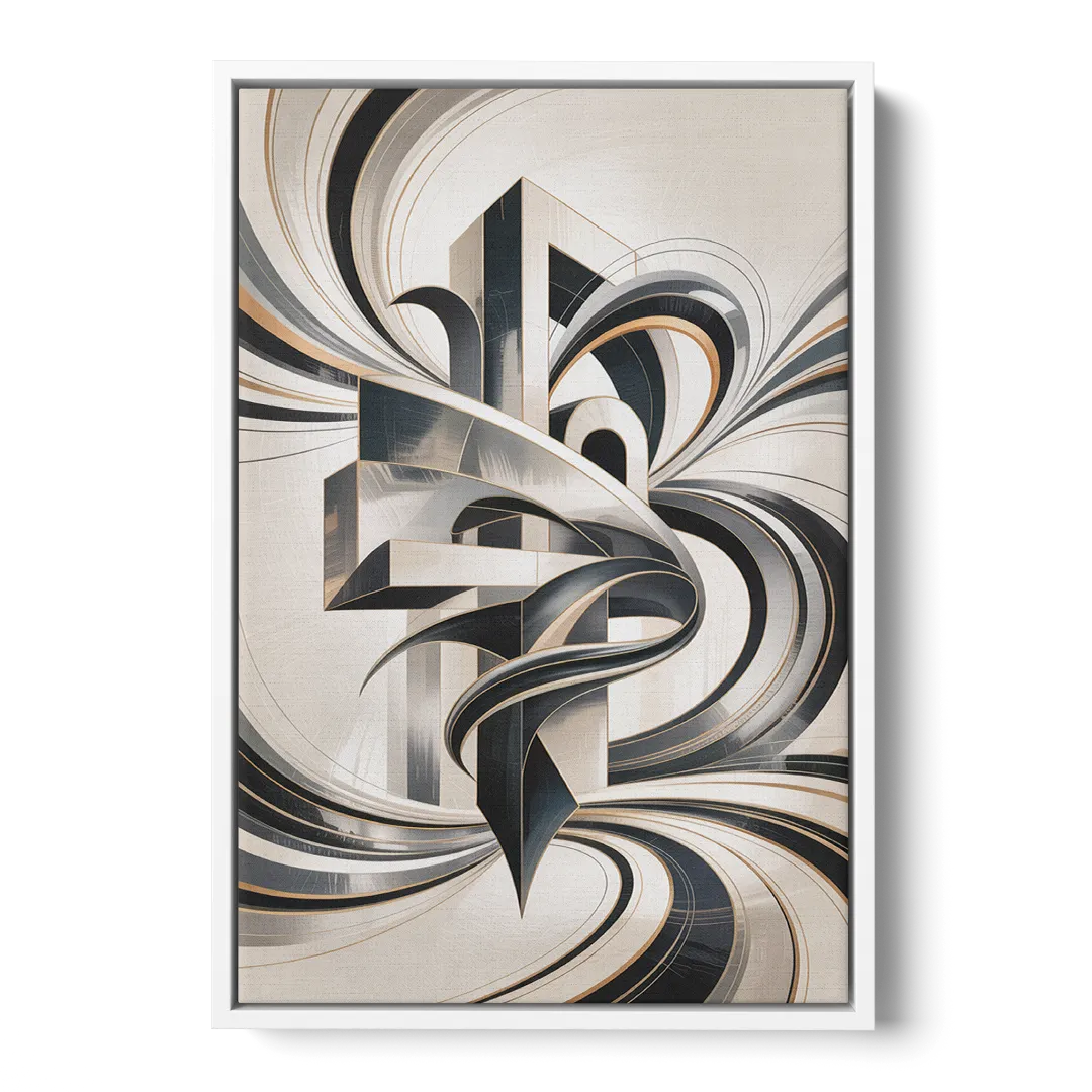 Elegant Fusion Grey and White Abstract - White Frame Canvas