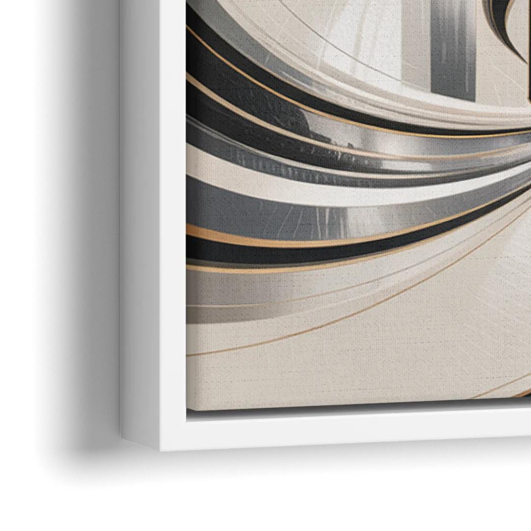Elegant Fusion Grey and White Abstract - Close-Up White Frame Canvas