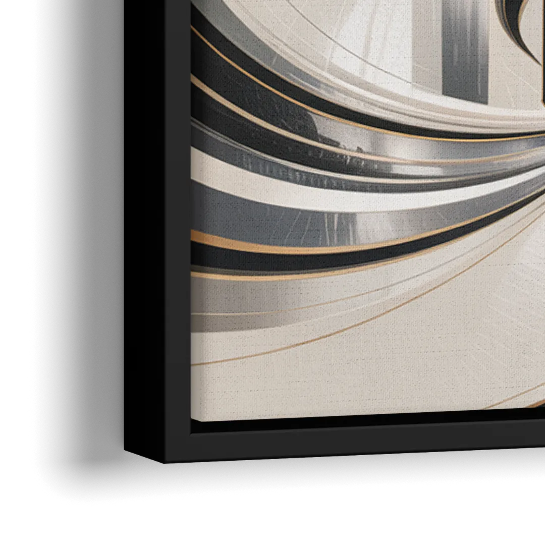 Elegant Fusion Grey and White Abstract - Close-Up Black Frame Canvas