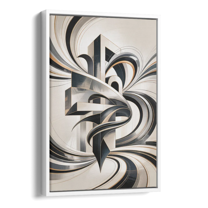 Elegant Fusion Grey and White Abstract Side - White Canvas Wall Art