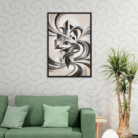 Elegant Fusion Grey and White Abstract - Living Room Black Frame Canvas
