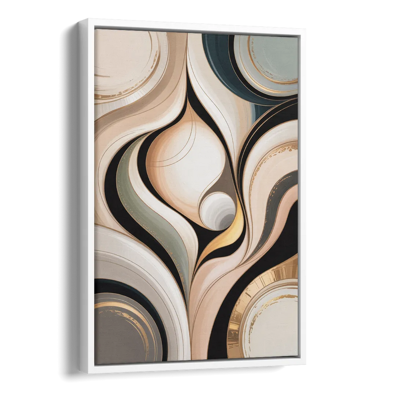 Elegant Geometric Beige Abstract Side - White Canvas Wall Art