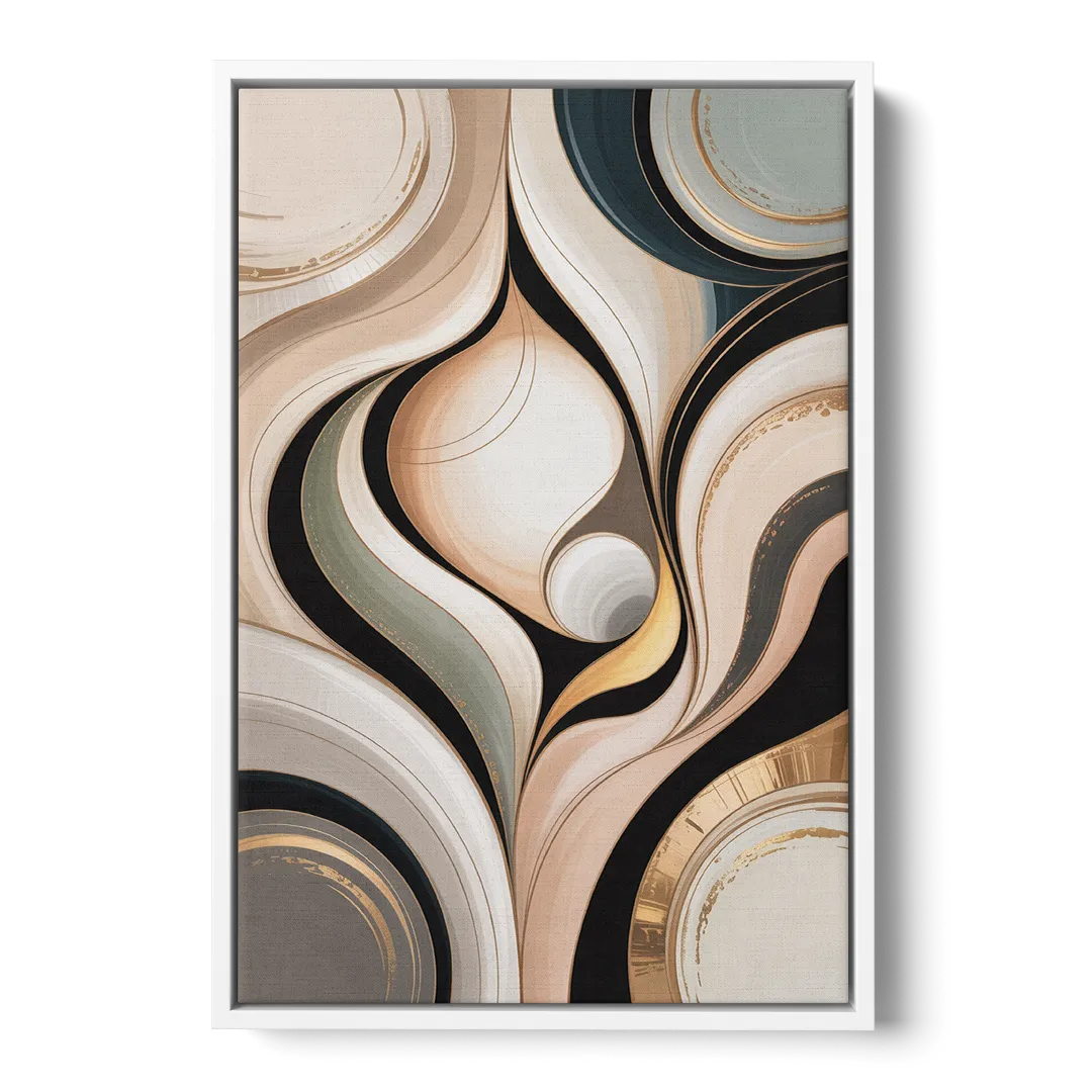 Elegant Geometric Beige Abstract - White Frame Canvas