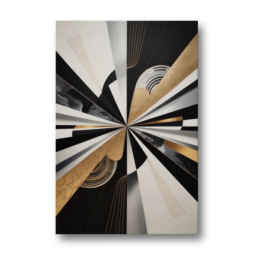 Elegant Geometric Black White and Gold Abstract - Canvas Wall Art - Front