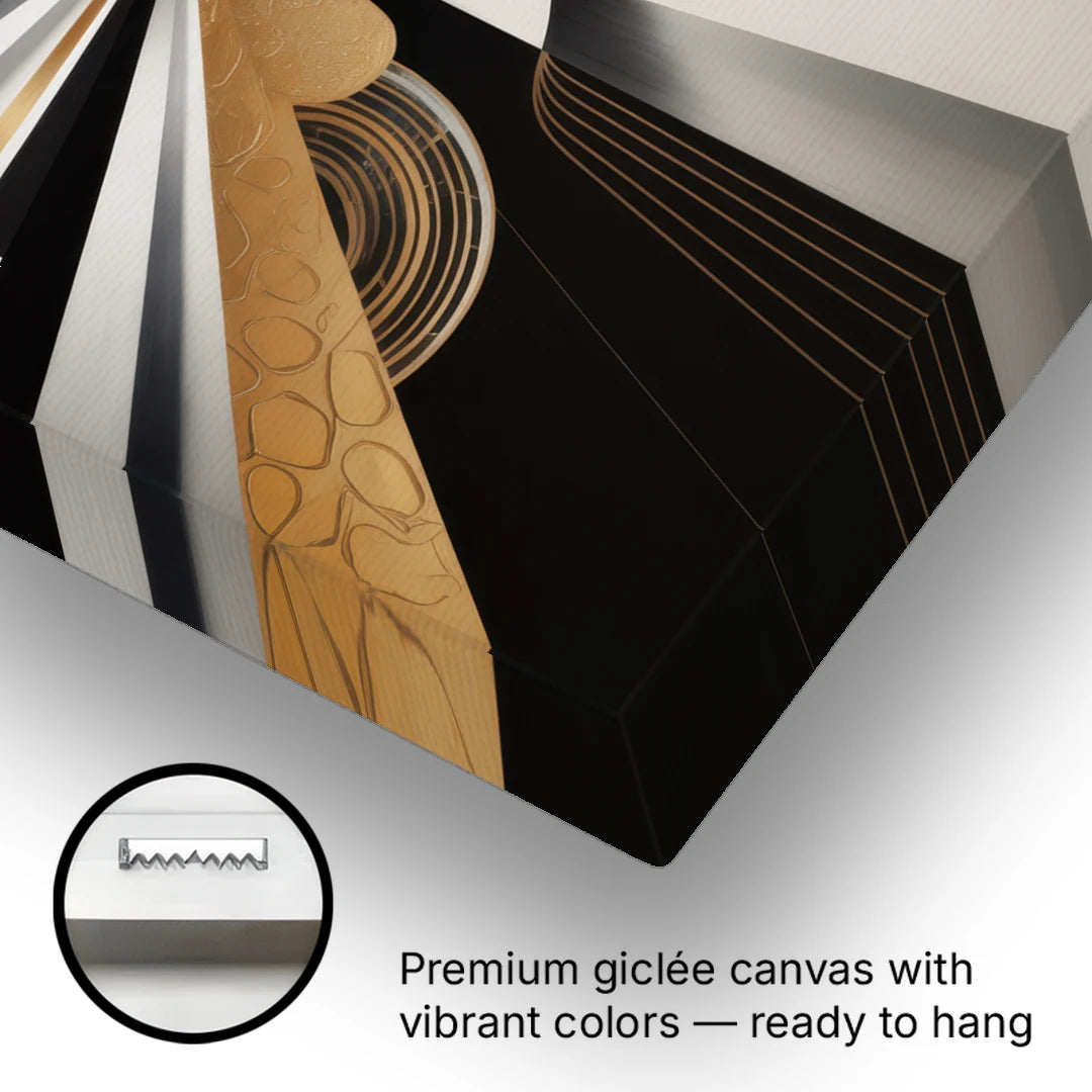 Elegant Geometric Black White and Gold Abstract - Canvas Wall Art - Gallery Wrap Corner