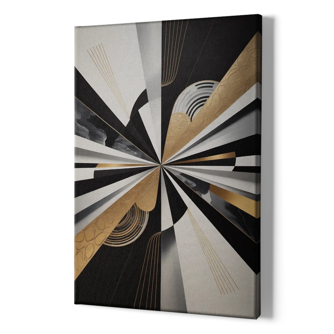 Elegant Geometric Black White and Gold Abstract - Canvas Print Art Sides