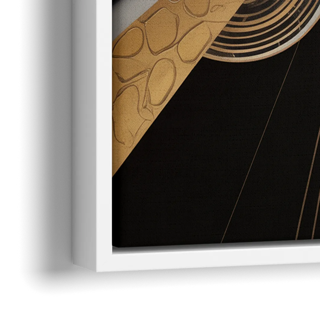 Elegant Geometric Black White and Gold Abstract - Close-Up White Frame Canvas