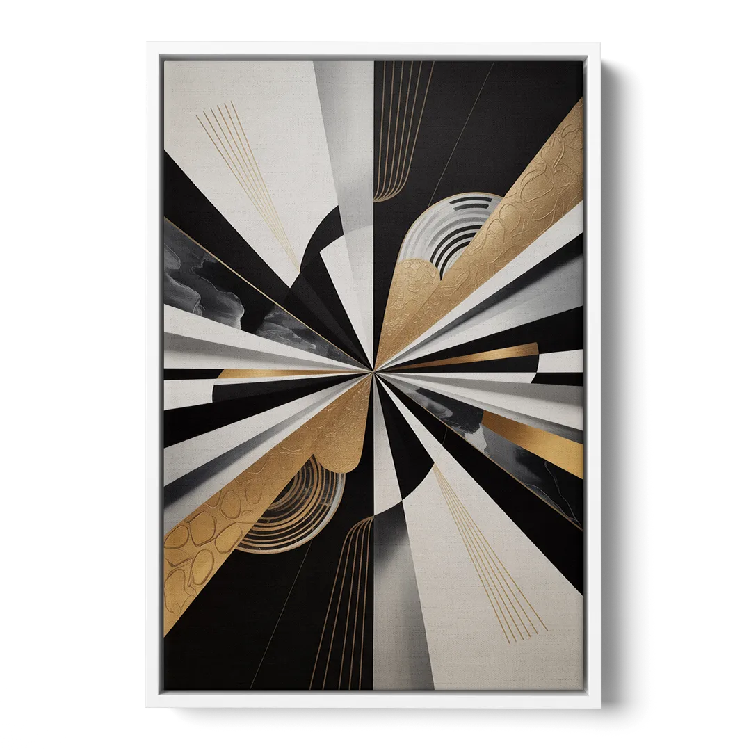 Elegant Geometric Black White and Gold Abstract - White Frame Canvas