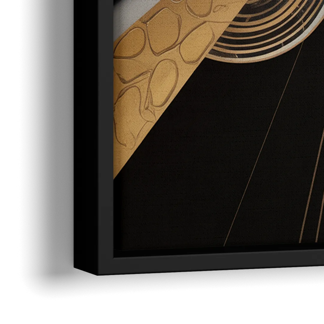 Elegant Geometric Black White and Gold Abstract - Close-Up Black Frame Canvas