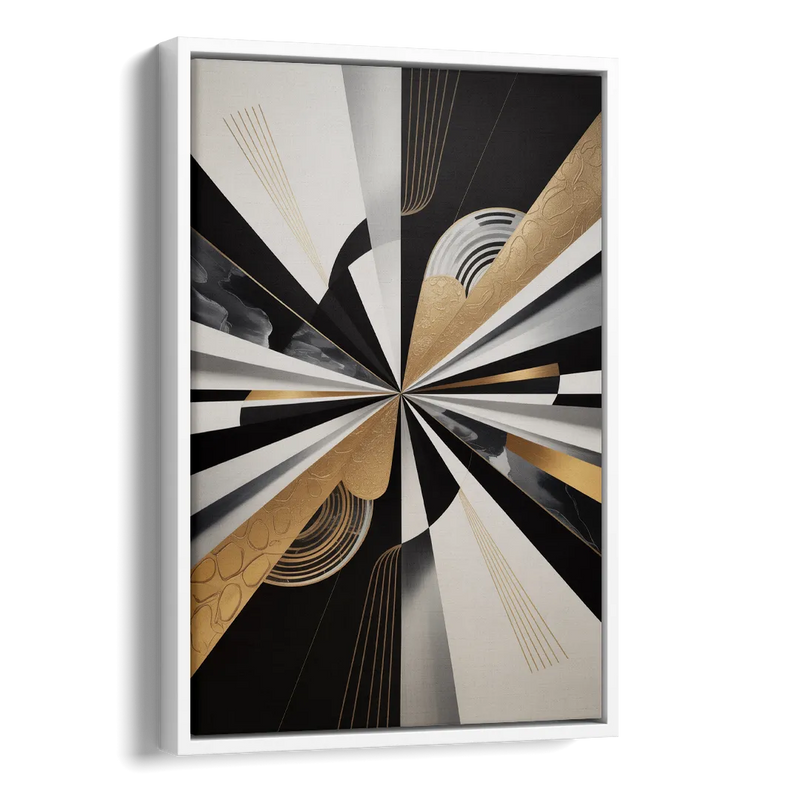 Elegant Geometric Black White and Gold Abstract Side - White Canvas Wall Art