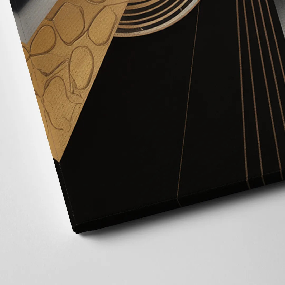 Elegant Geometric Black White and Gold Abstract Canvas Close Up
