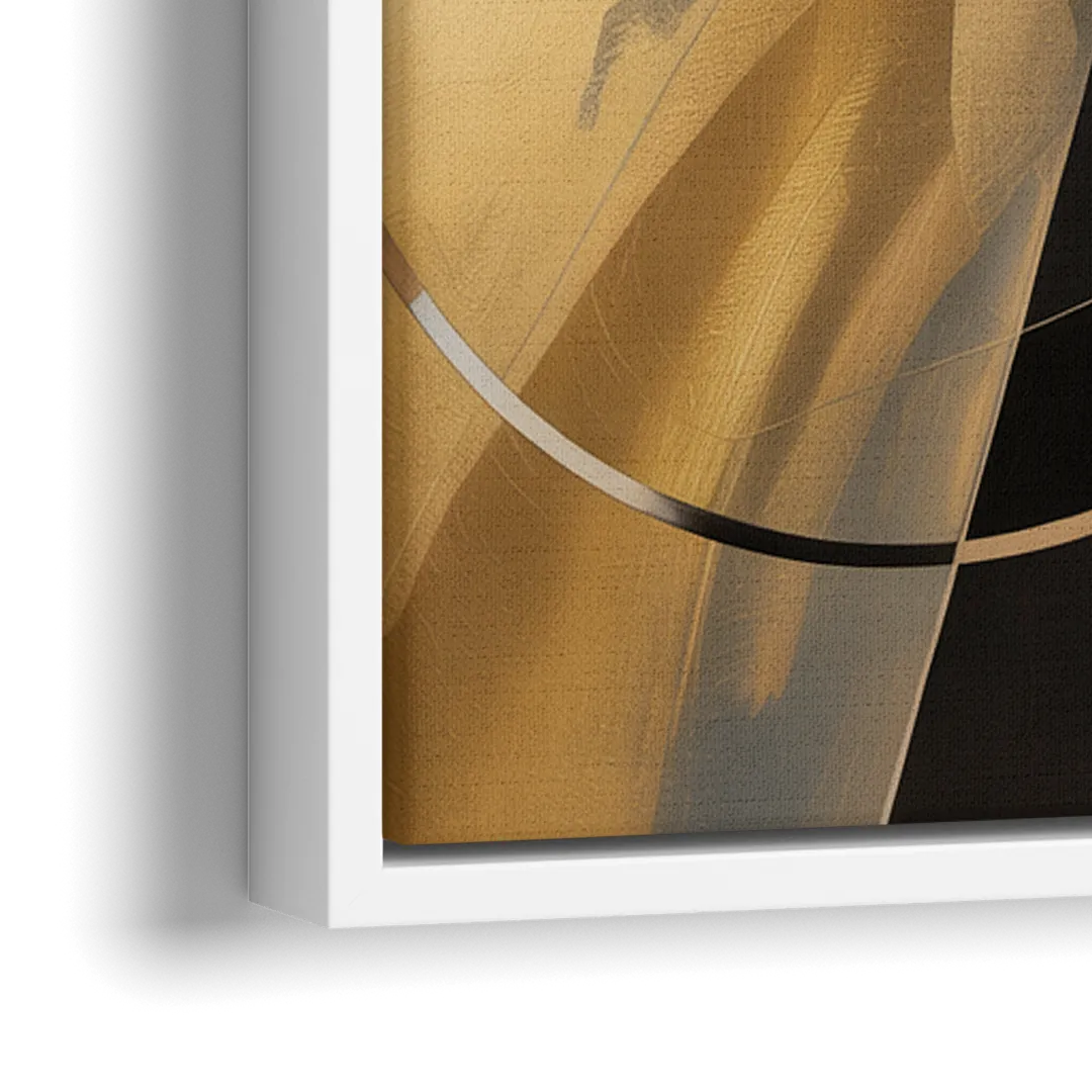 Elegant Geometric Black and Gold Abstract - Close-Up White Frame Canvas