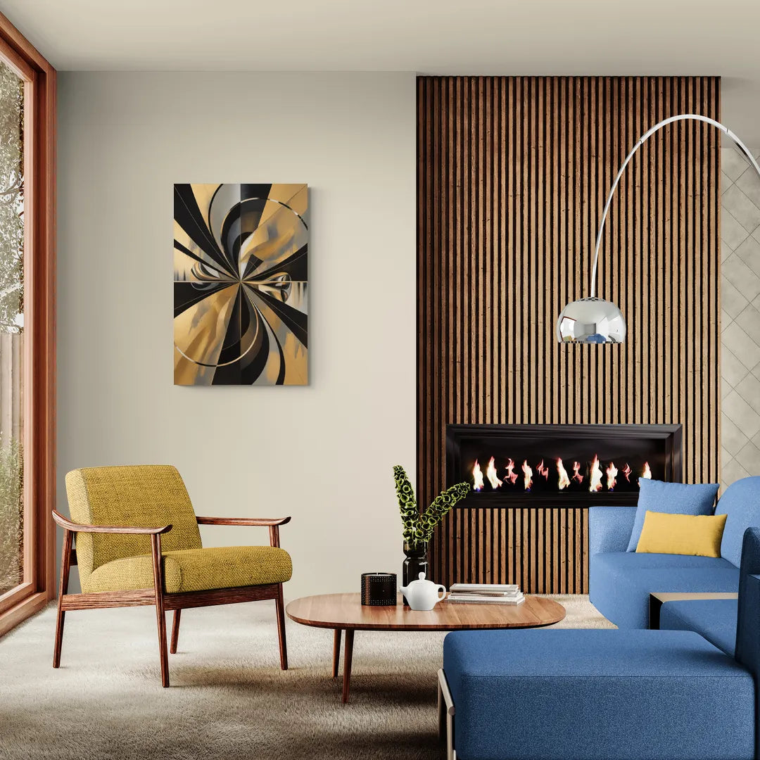 Elegant Geometric Black and Gold Abstract - Canvas Wall Art Living Room