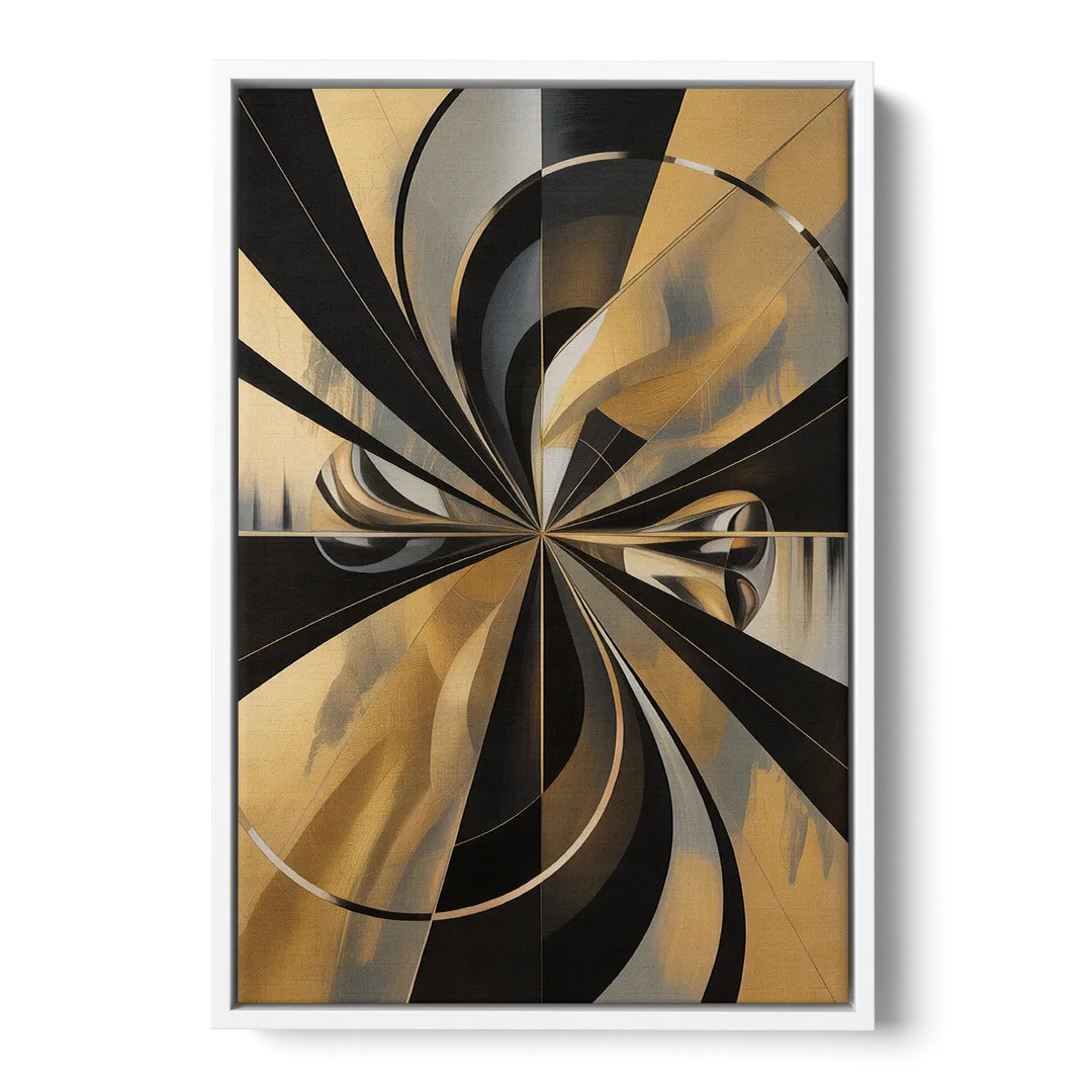 Elegant Geometric Black and Gold Abstract - White Frame Canvas