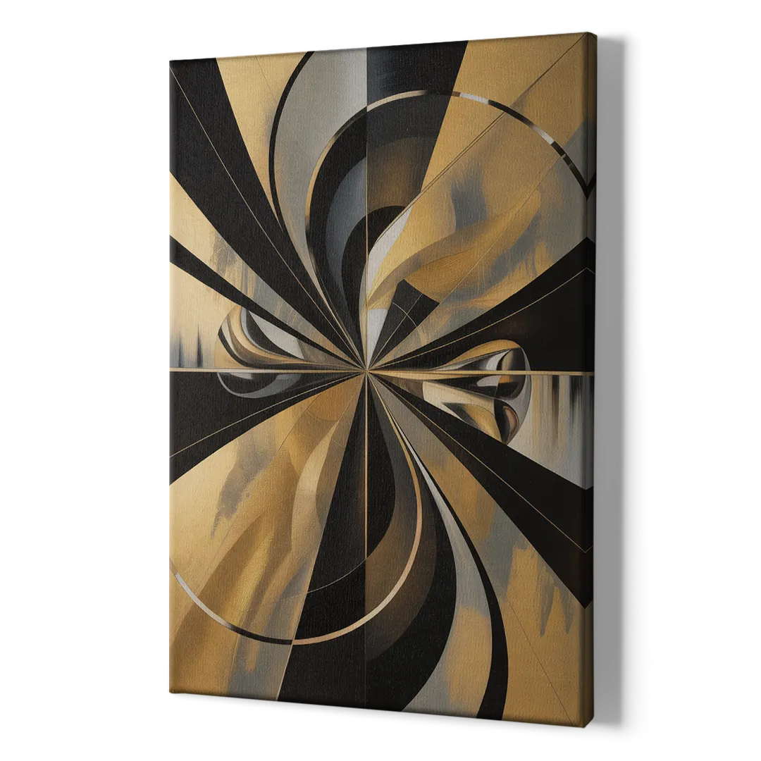 Elegant Geometric Black and Gold Abstract - Canvas Print Art Sides