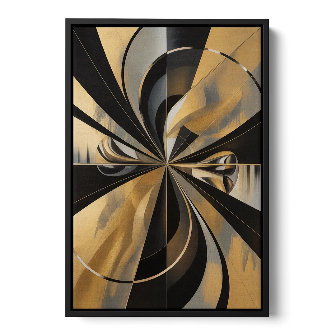 Elegant Geometric Black and Gold Abstract - Black Frame Canvas