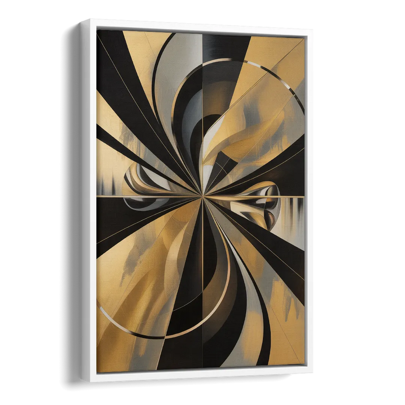 Elegant Geometric Black and Gold Abstract Side - White Canvas Wall Art