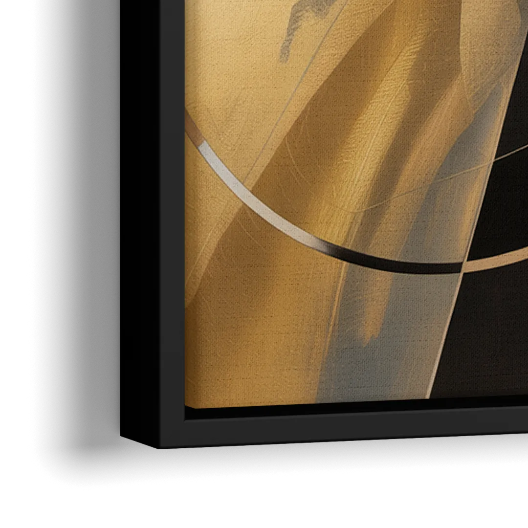 Elegant Geometric Black and Gold Abstract - Close-Up Black Frame Canvas