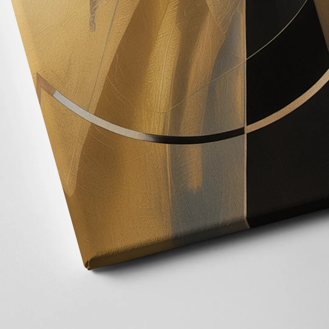 Elegant Geometric Black and Gold Abstract Canvas Close Up
