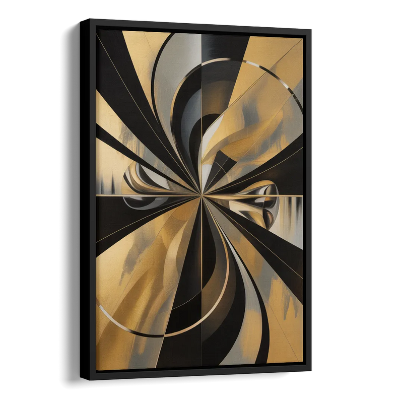Elegant Geometric Black and Gold Abstract Side - Black Canvas Wall Art